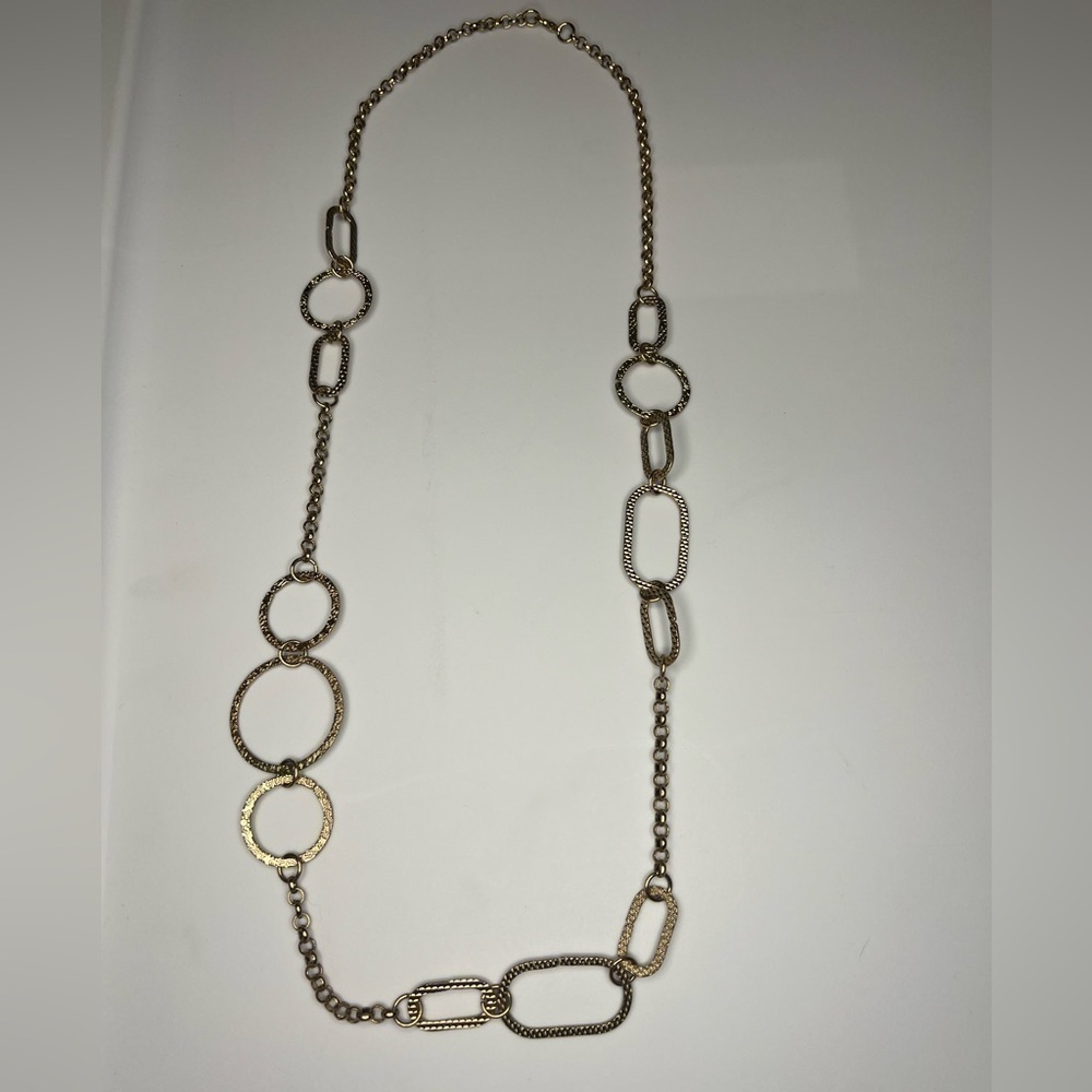 Gold Plated Circle Chain Long Necklace - Picture 5 of 5
